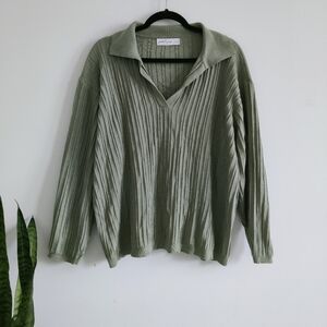 Petal & Pup Sage Green Collared Soft Oversized Sweater L